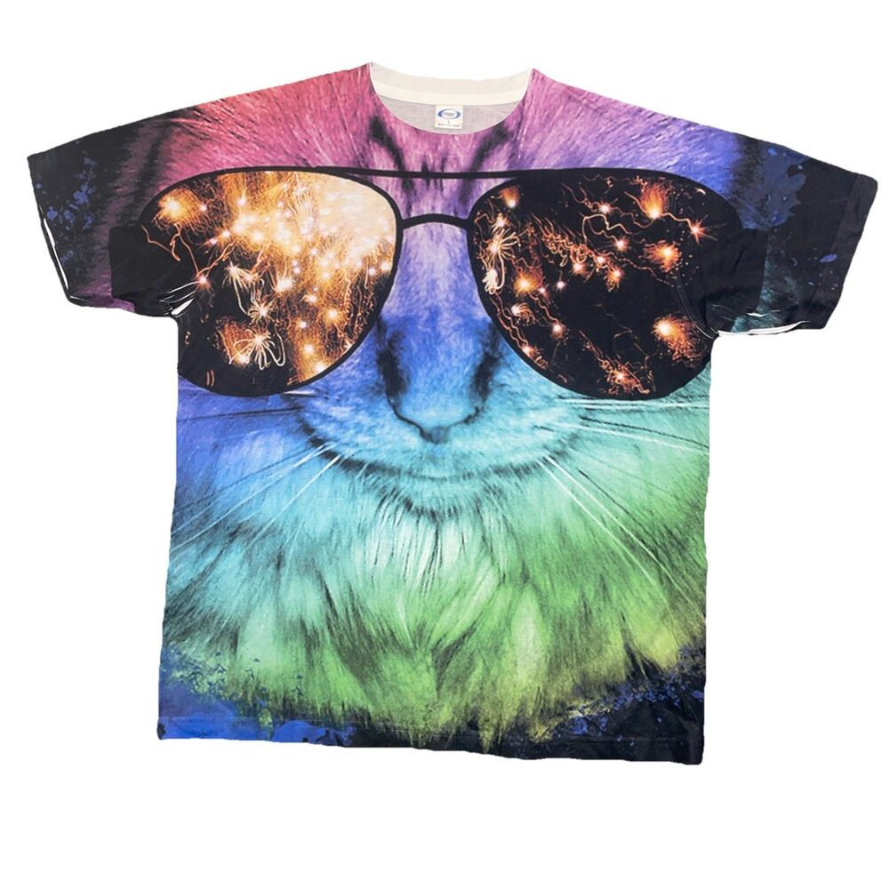 Vapor Apparel 2014 Colombia Cool Cat w/Sunglasses 3D Graphic Shirt Sz L 2-Sided